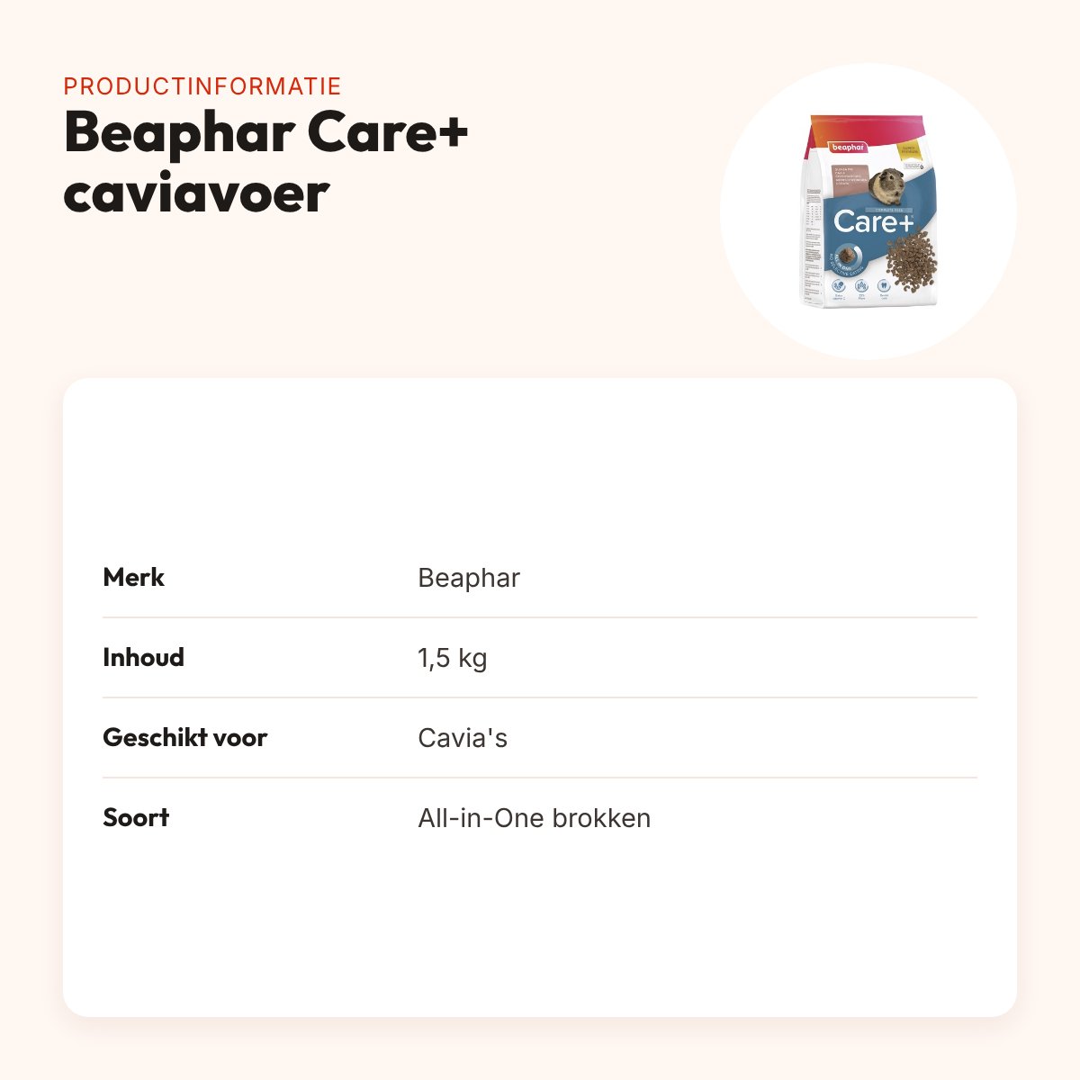 Beaphar Care+ caviavoer 1,5 kg – All-in-One brokken – productinformatie