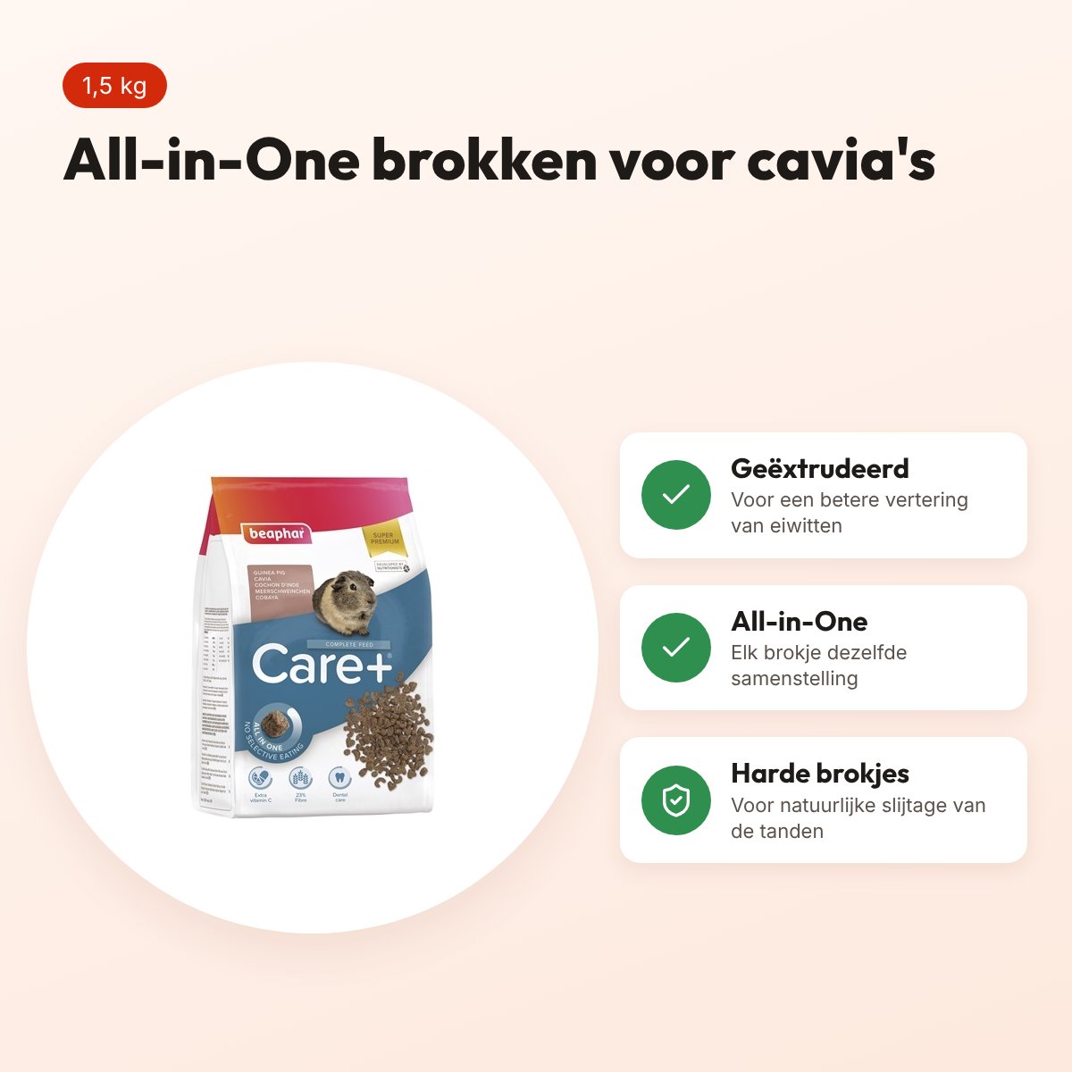 Beaphar Care+ caviavoer 1,5 kg – All-in-One brokken – voordelen
