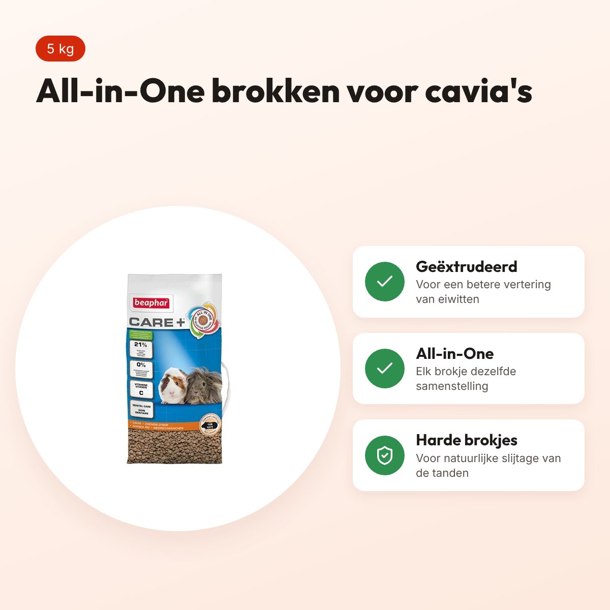 Beaphar Care+ caviavoer 5 kg – All-in-One brokken – voordelen