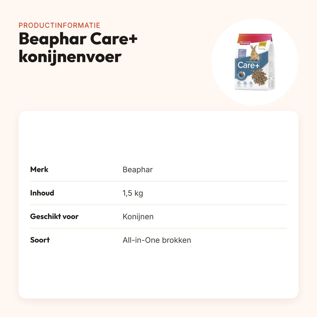 Beaphar Care+ konijnenvoer 1,5 kg – All-in-One brokken – productinformatie
