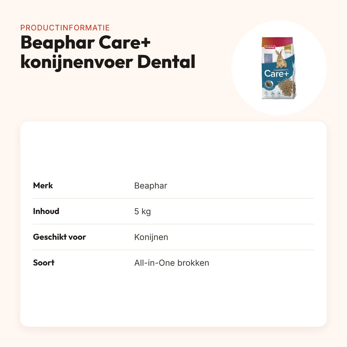 Beaphar Care+ konijnenvoer 5 kg – All-in-One, Dental Function – productinformatie