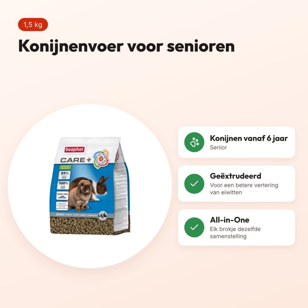 Beaphar Care+ konijnenvoer Senior 1,5 kg – vanaf 6 jaar – voordelen