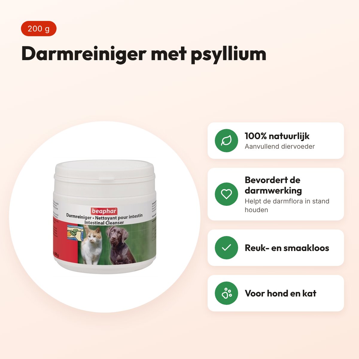 Beaphar darmreiniger hond en kat 200 g – met psyllium – voordelen