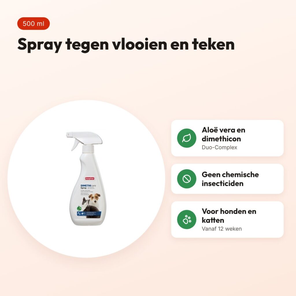 Beaphar Dimethicare spray hond en kat tegen vlooien en teken 500 ml – voordelen