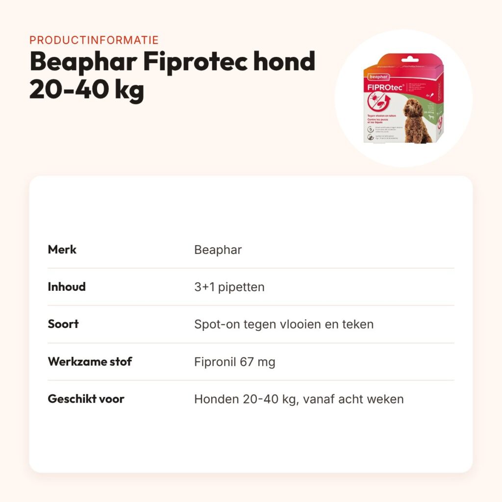 Beaphar Fiprotec spot-on hond 20-40 kg – vlooien en teken, 3+1 pipetten – productinformatie