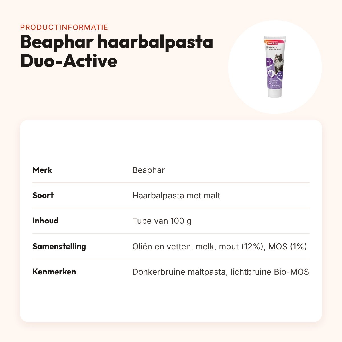 Beaphar haarbalpasta met malt Duo-Active 100 g – productinformatie