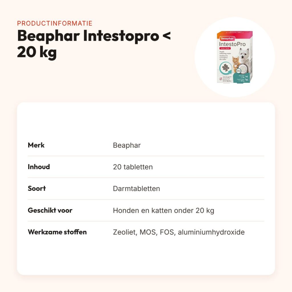 Beaphar Intestopro tabletten kat en hond minder dan 20 kg – 20 tabletten – productinformatie