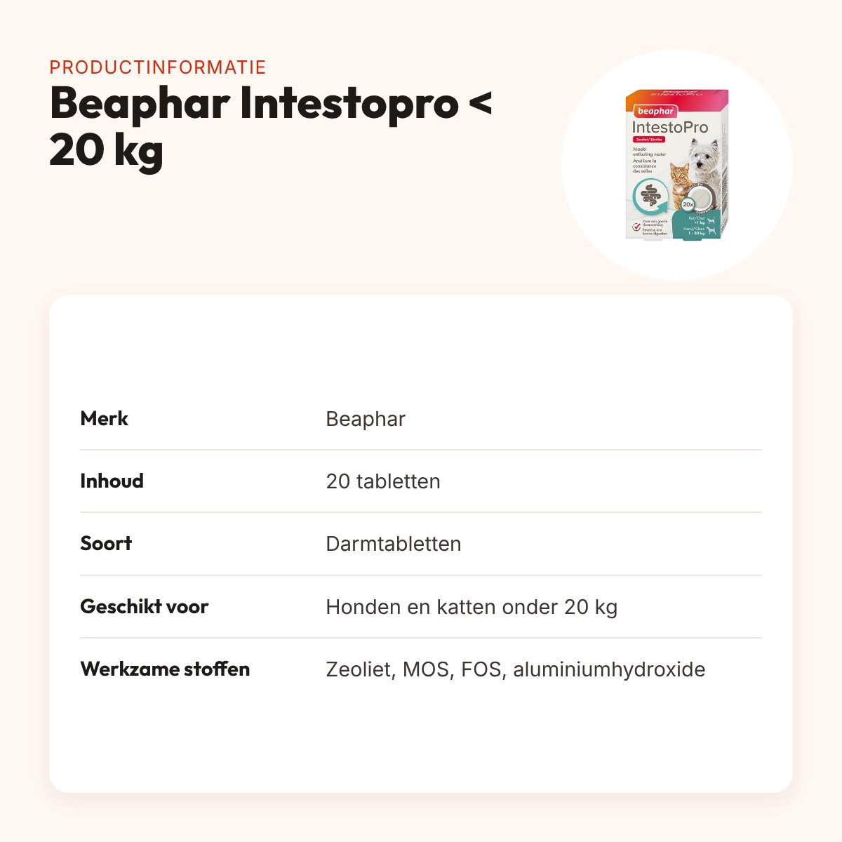 Beaphar Intestopro tabletten kat en hond minder dan 20 kg – 20 tabletten – productinformatie