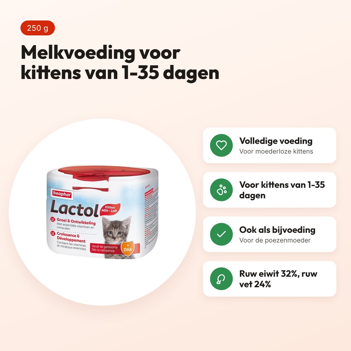 Beaphar Kitty Milk Lactol 250 g – melkvoeding voor kittens van 1-35 dagen – voordelen