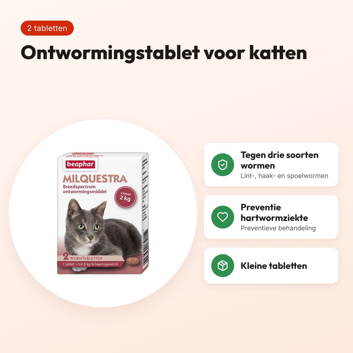 Beaphar Milquestra kat ontwormingsmiddel 2 tabletten – vanaf 2 kg – voordelen