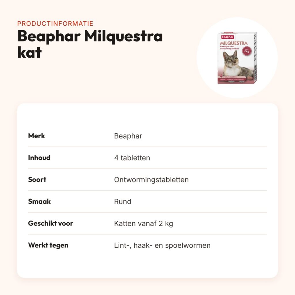 Beaphar Milquestra kat ontwormingsmiddel 4 tabletten – vanaf 2 kg – productinformatie