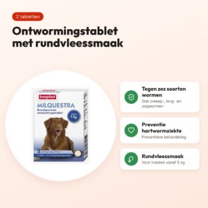 Beaphar Milquestra ontwormingstabletten hond vanaf 5 kg rundvlees – 2 stuks – voordelen