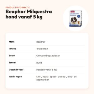 Beaphar Milquestra ontwormingstabletten hond vanaf 5 kg rundvlees – 4 stuks – productinformatie