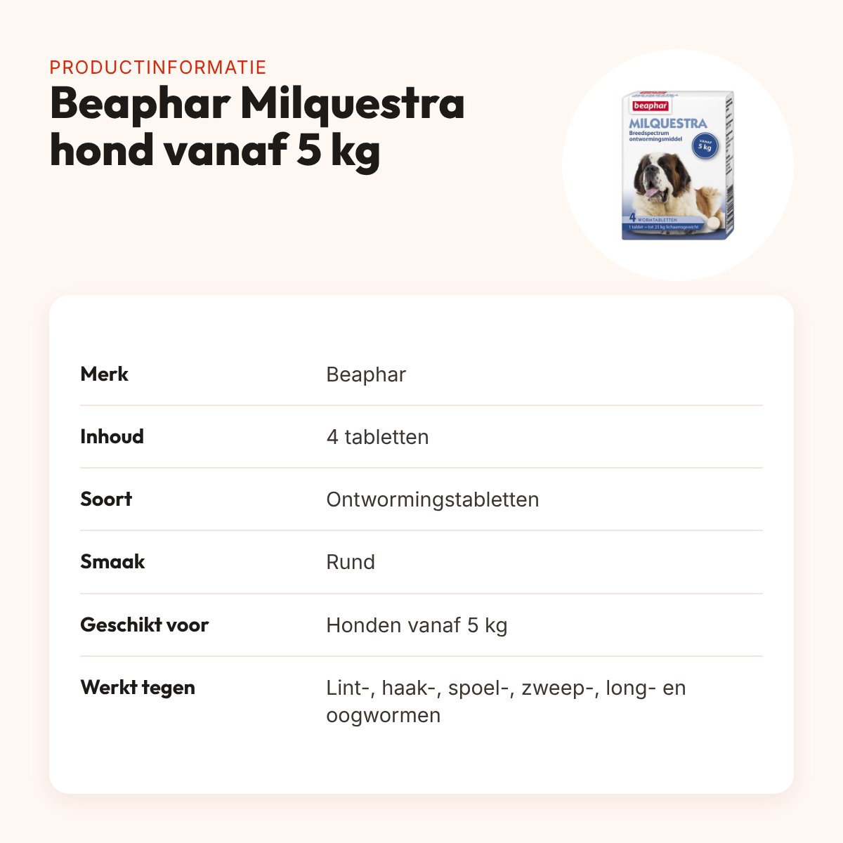 Beaphar Milquestra ontwormingstabletten hond vanaf 5 kg rundvlees – 4 stuks – productinformatie