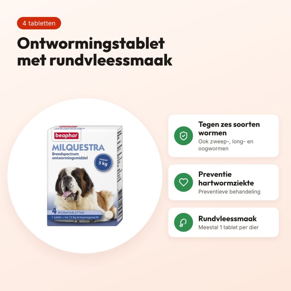 Beaphar Milquestra ontwormingstabletten hond vanaf 5 kg rundvlees – 4 stuks – voordelen