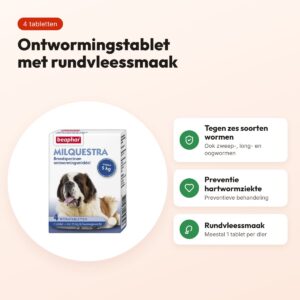 Beaphar Milquestra ontwormingstabletten hond vanaf 5 kg rundvlees – 4 stuks – voordelen