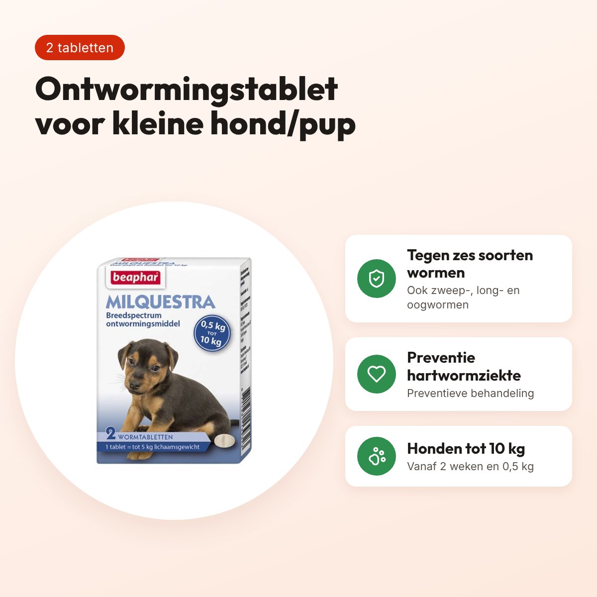 Beaphar Milquestra ontwormingstabletten kleine hond/pup tot 10 kg – 2 stuks – voordelen