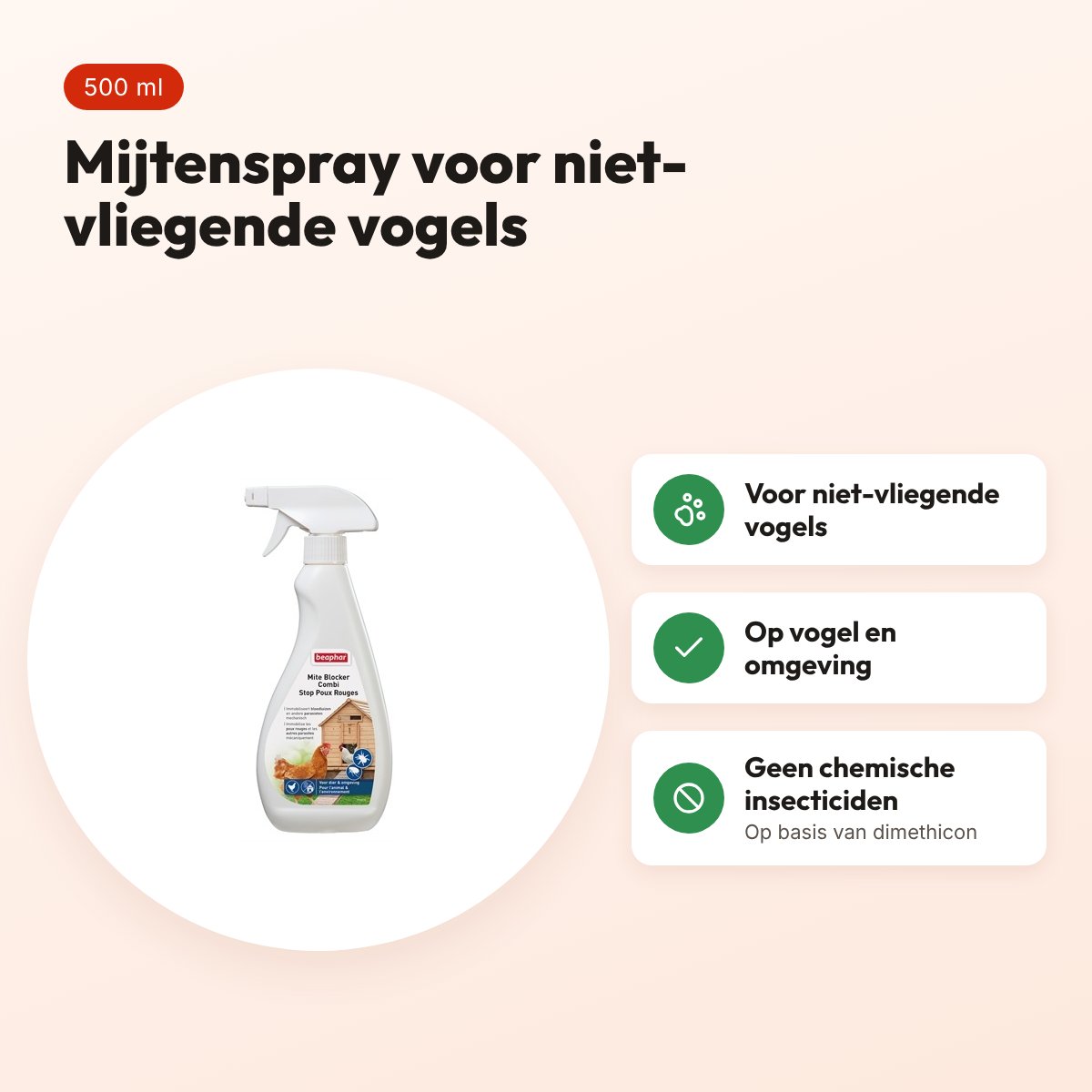 Beaphar Mite Blocker Combi 500 ml – mijtenspray voor niet-vliegende vogels – voordelen