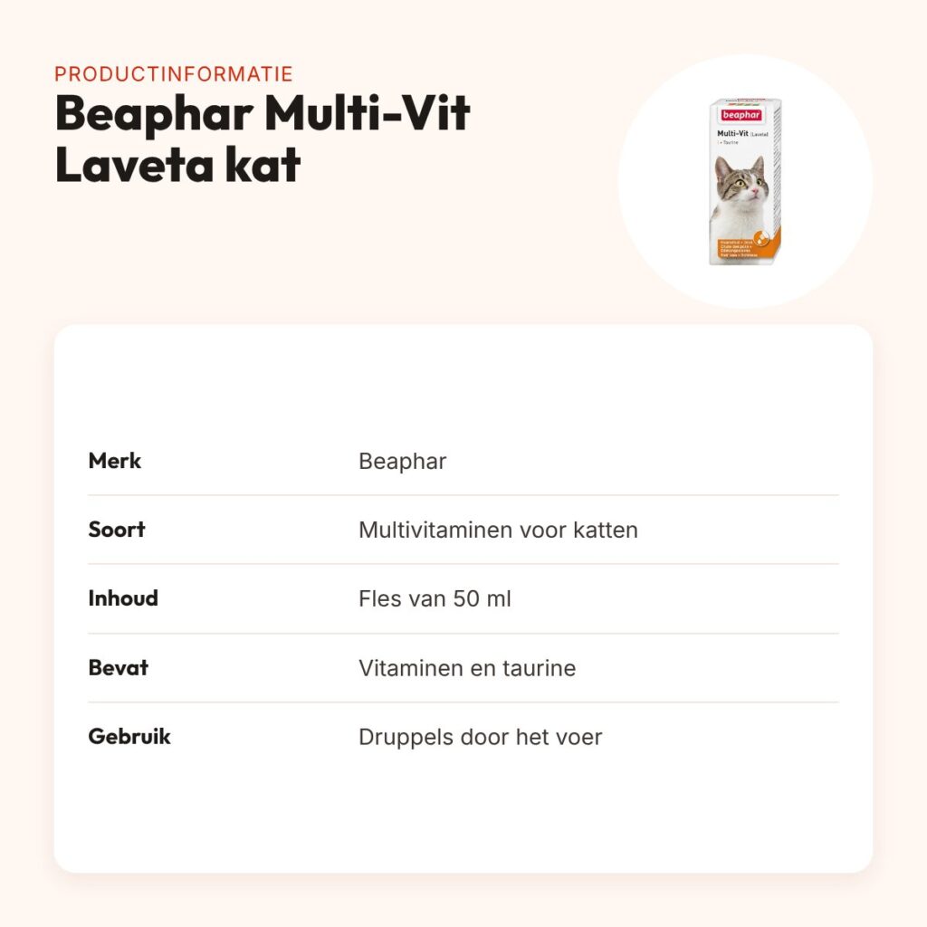 Beaphar Multi-Vit Laveta kat met taurine 50 ml – productinformatie