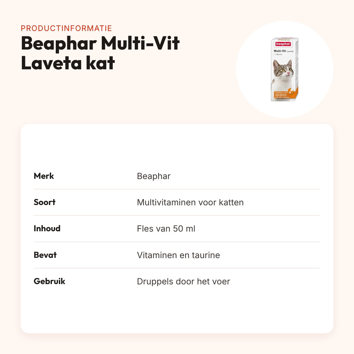 Beaphar Multi-Vit Laveta kat met taurine 50 ml – productinformatie