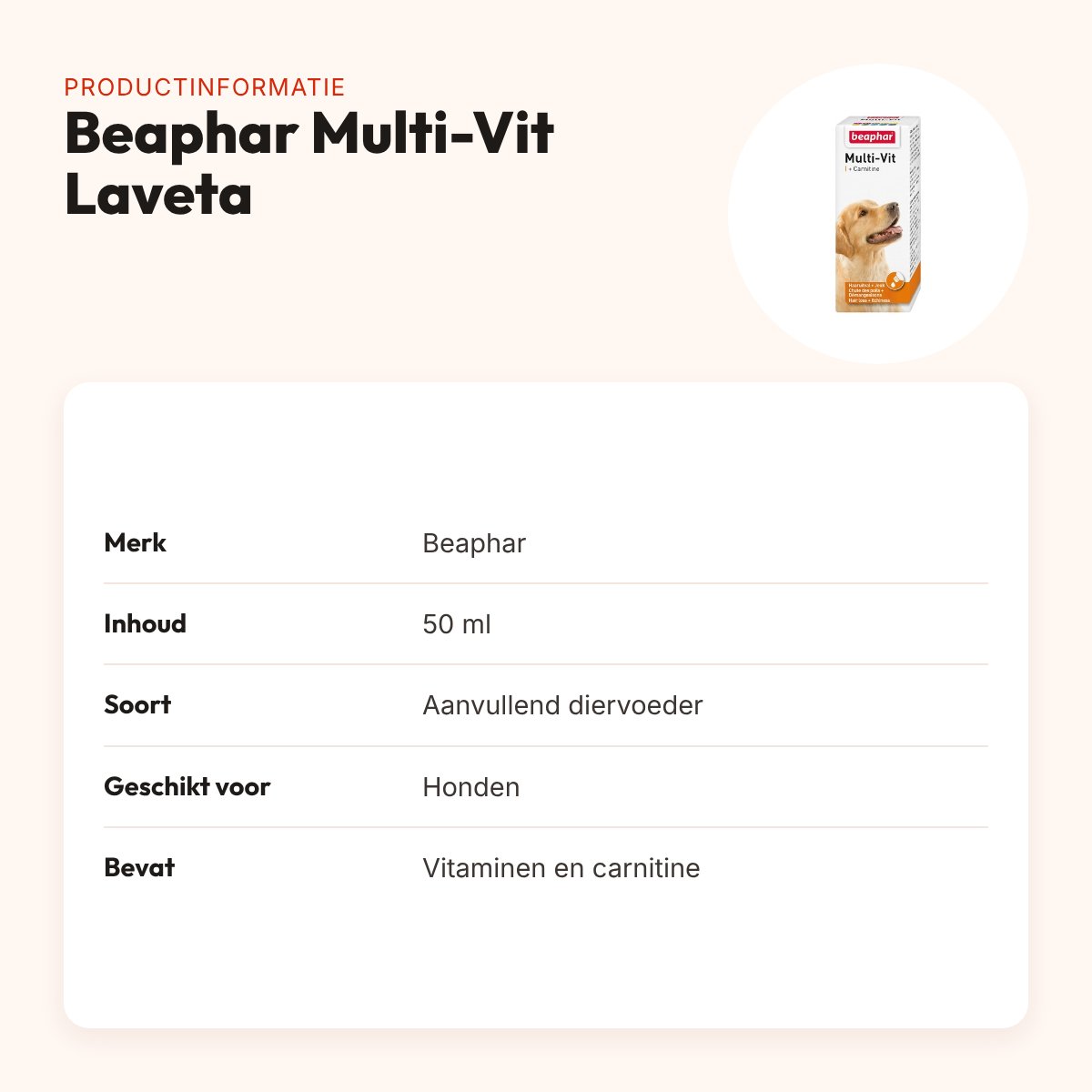 Beaphar Multi-Vit Laveta met carnitine hond 50 ml – productinformatie