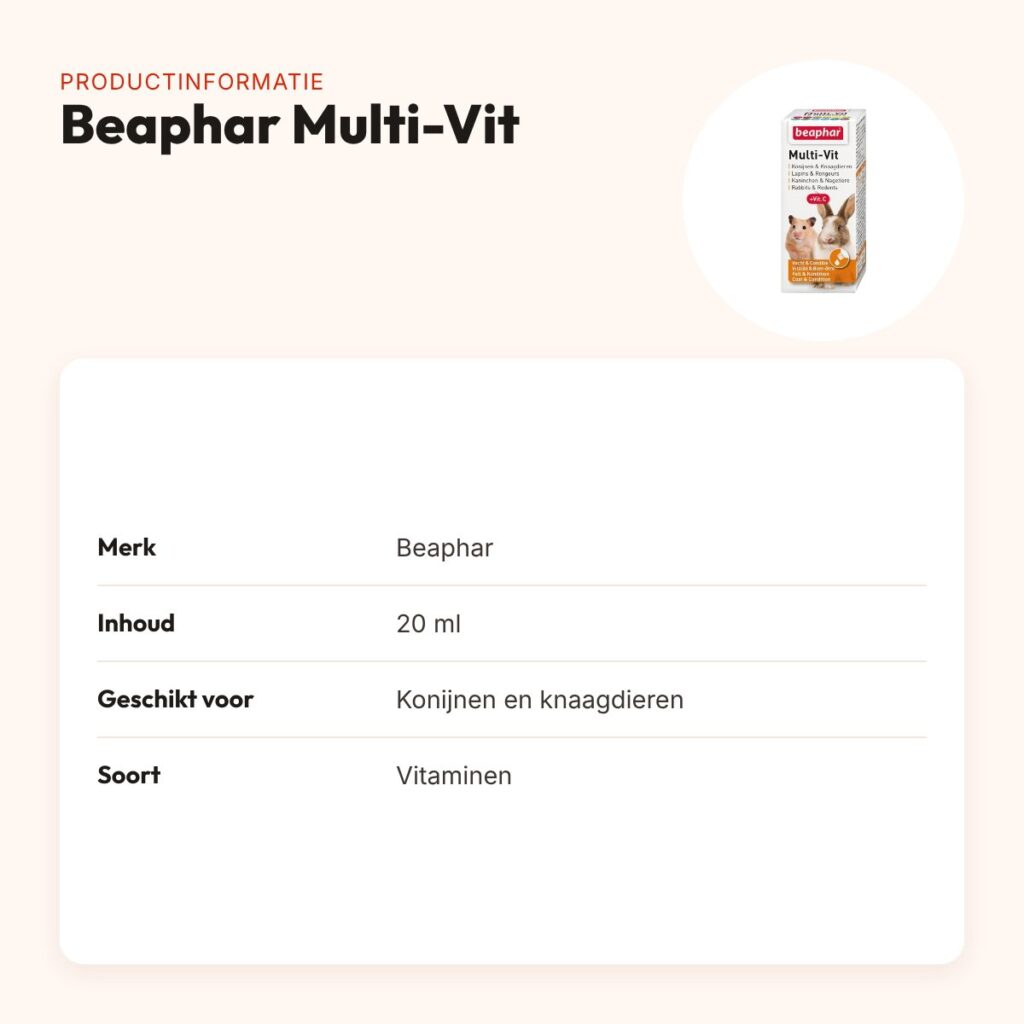 Beaphar Multi-Vit voor konijnen en knaagdieren 20 ml – 11 vitaminen – productinformatie