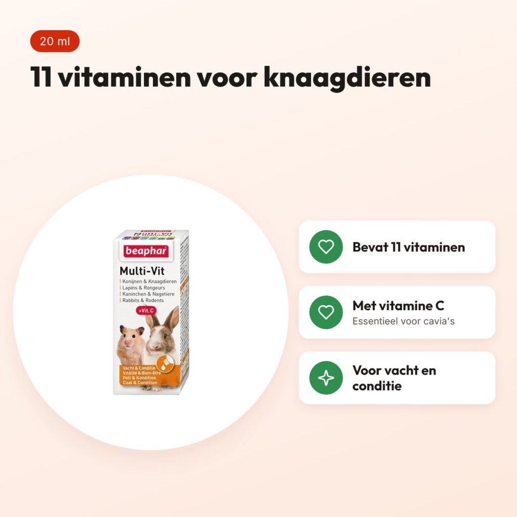 Beaphar Multi-Vit voor konijnen en knaagdieren 20 ml – 11 vitaminen – voordelen