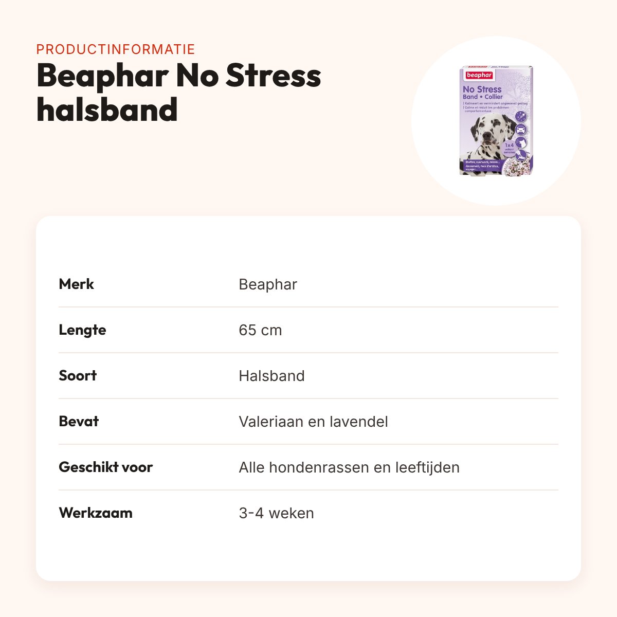 Beaphar No Stress halsband hond 65 cm – valeriaan en lavendel – productinformatie