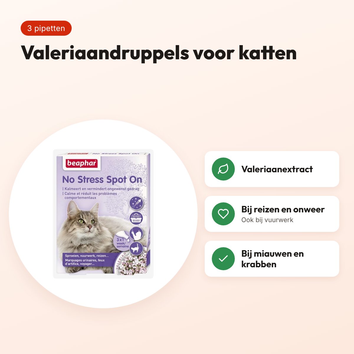 Beaphar No Stress spot-on kat 3 pipetten – druppels met valeriaanextract – voordelen