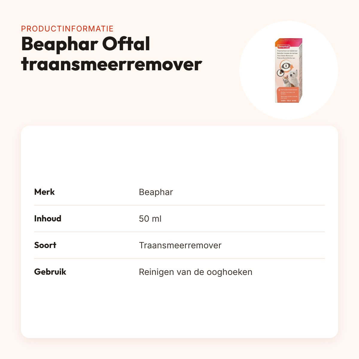 Beaphar Oftal traansmeerremover 50 ml – reinigt de ooghoeken – productinformatie