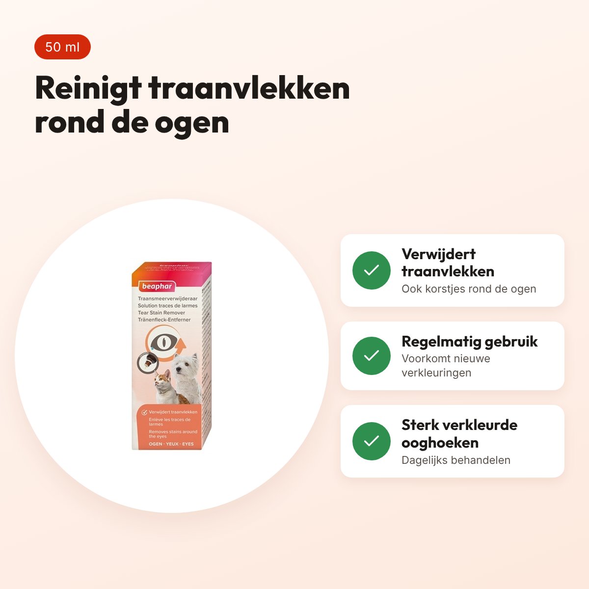 Beaphar Oftal traansmeerremover 50 ml – reinigt de ooghoeken – voordelen