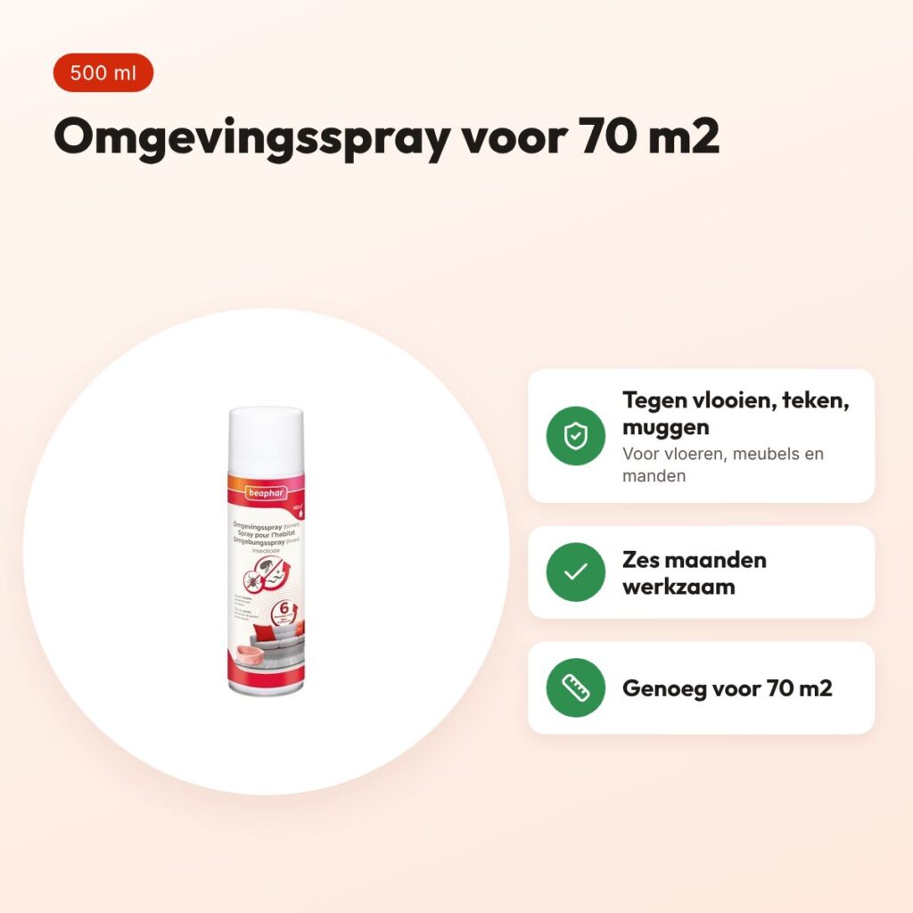 Beaphar omgevingsspray tegen vlooien, teken en muggen 500 ml – voor 70 m2 – voordelen