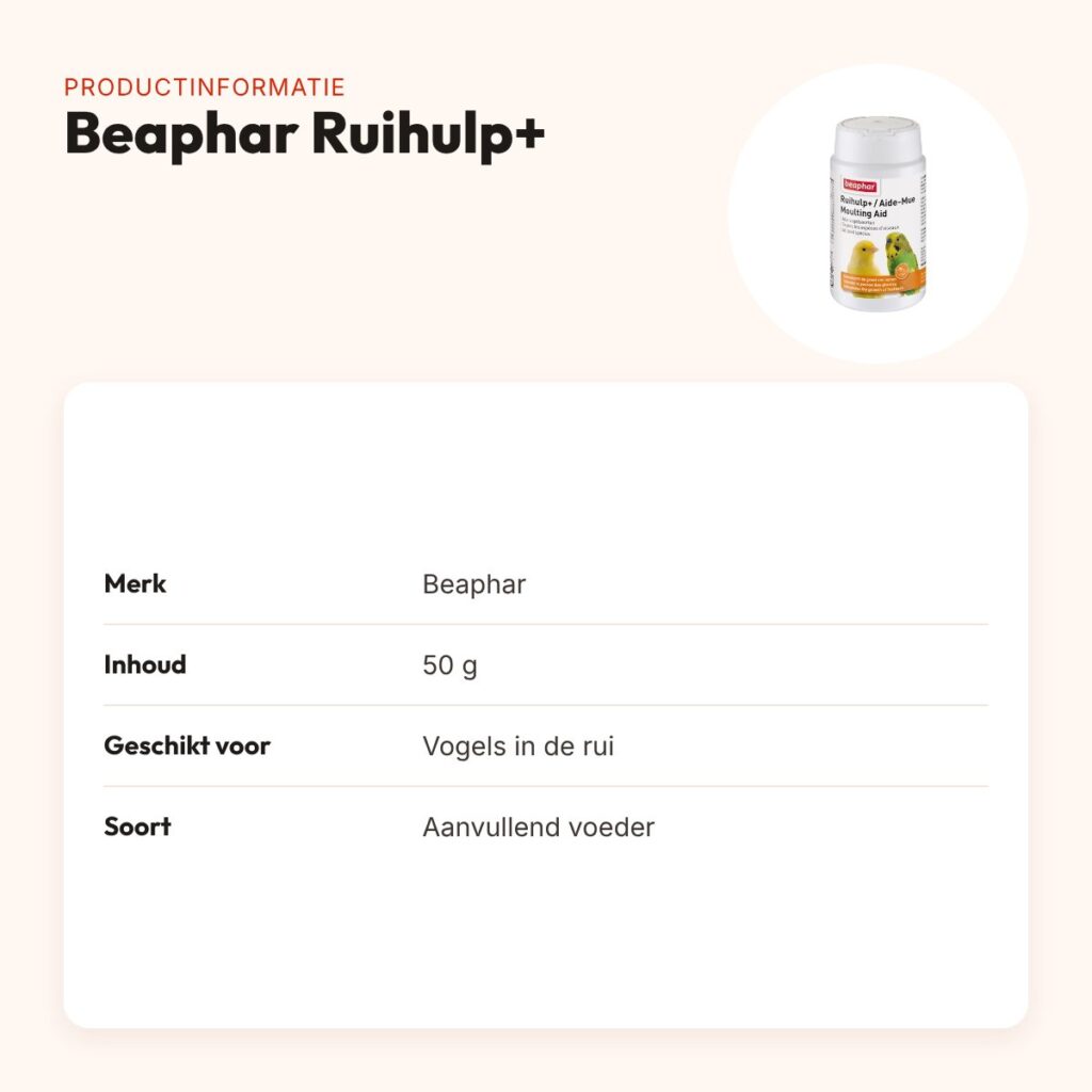 Beaphar Ruihulp+ 50 g – aminozuren voor vogels in de rui – productinformatie