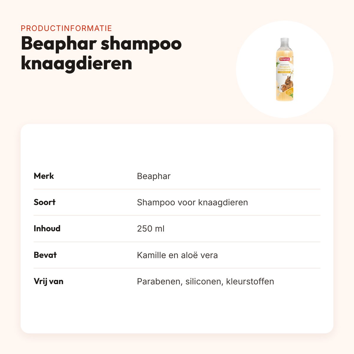 Beaphar shampoo knaagdieren 250 ml – kamille en aloë vera, vegan – productinformatie