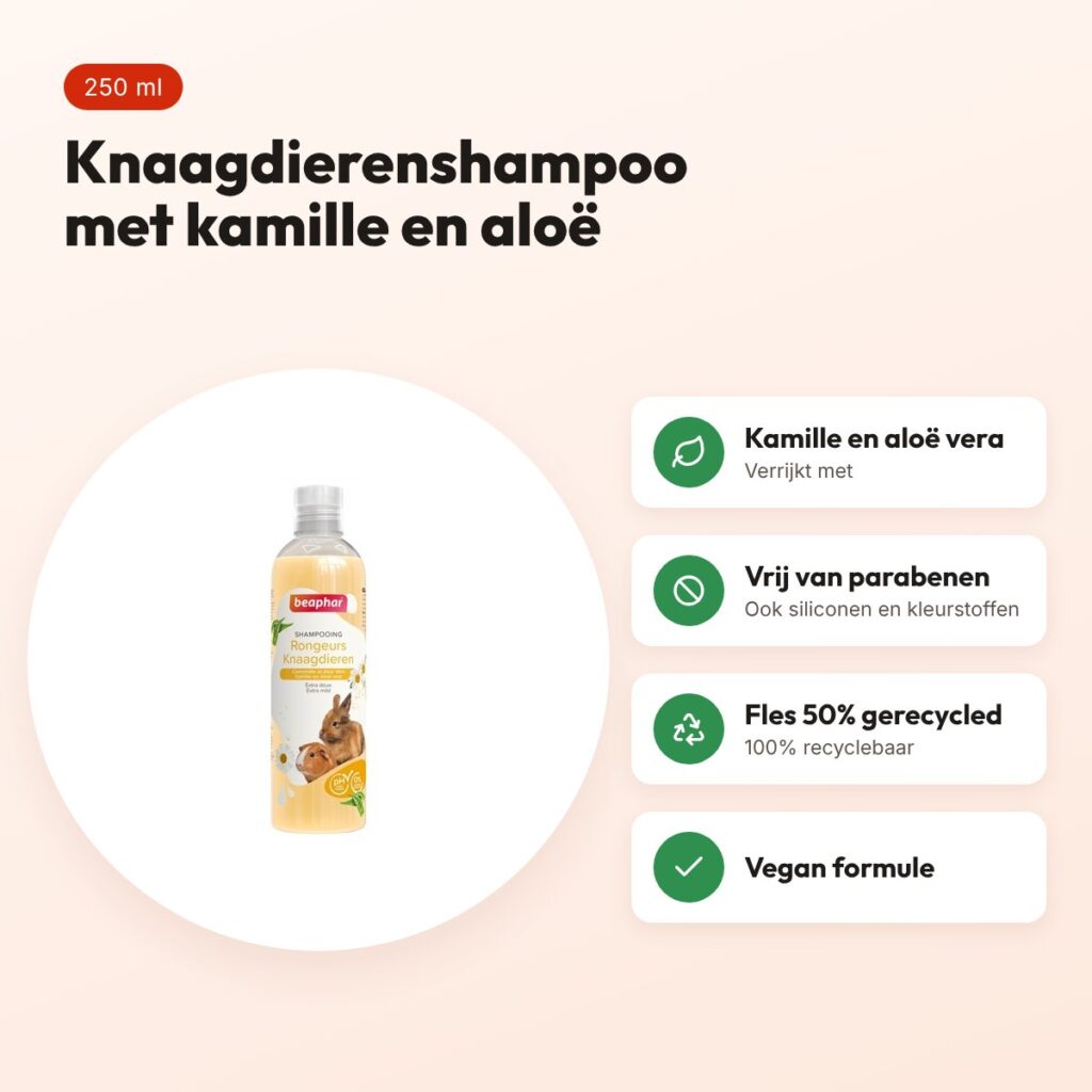 Beaphar shampoo knaagdieren 250 ml – kamille en aloë vera, vegan – voordelen
