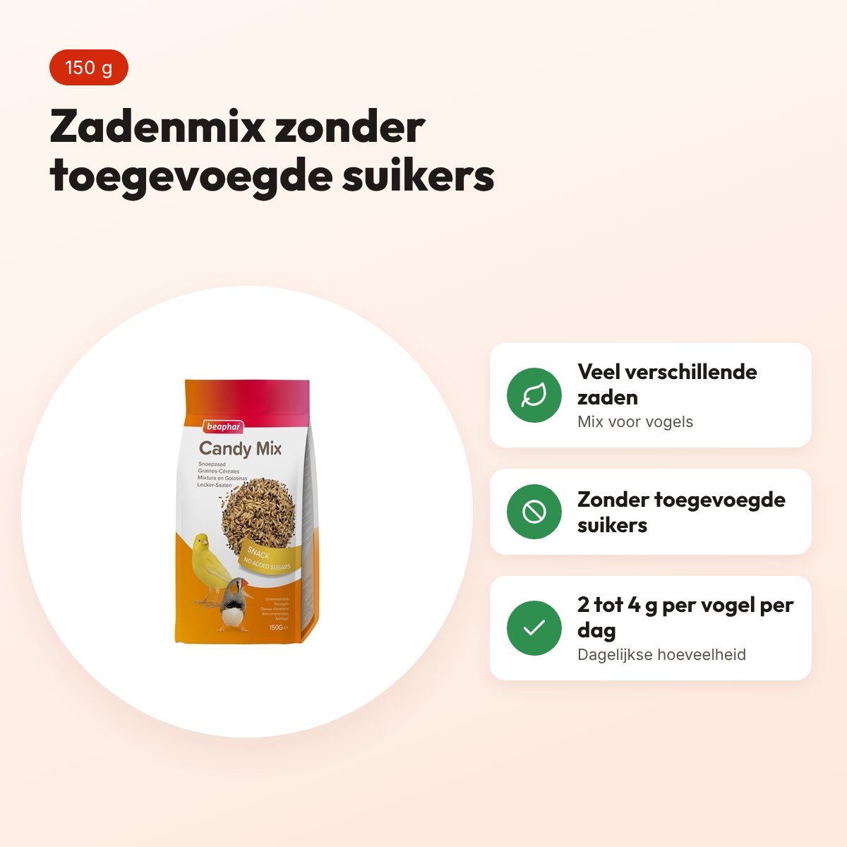Beaphar snoepzaad vogels 150 g – zonder toegevoegde suikers – voordelen