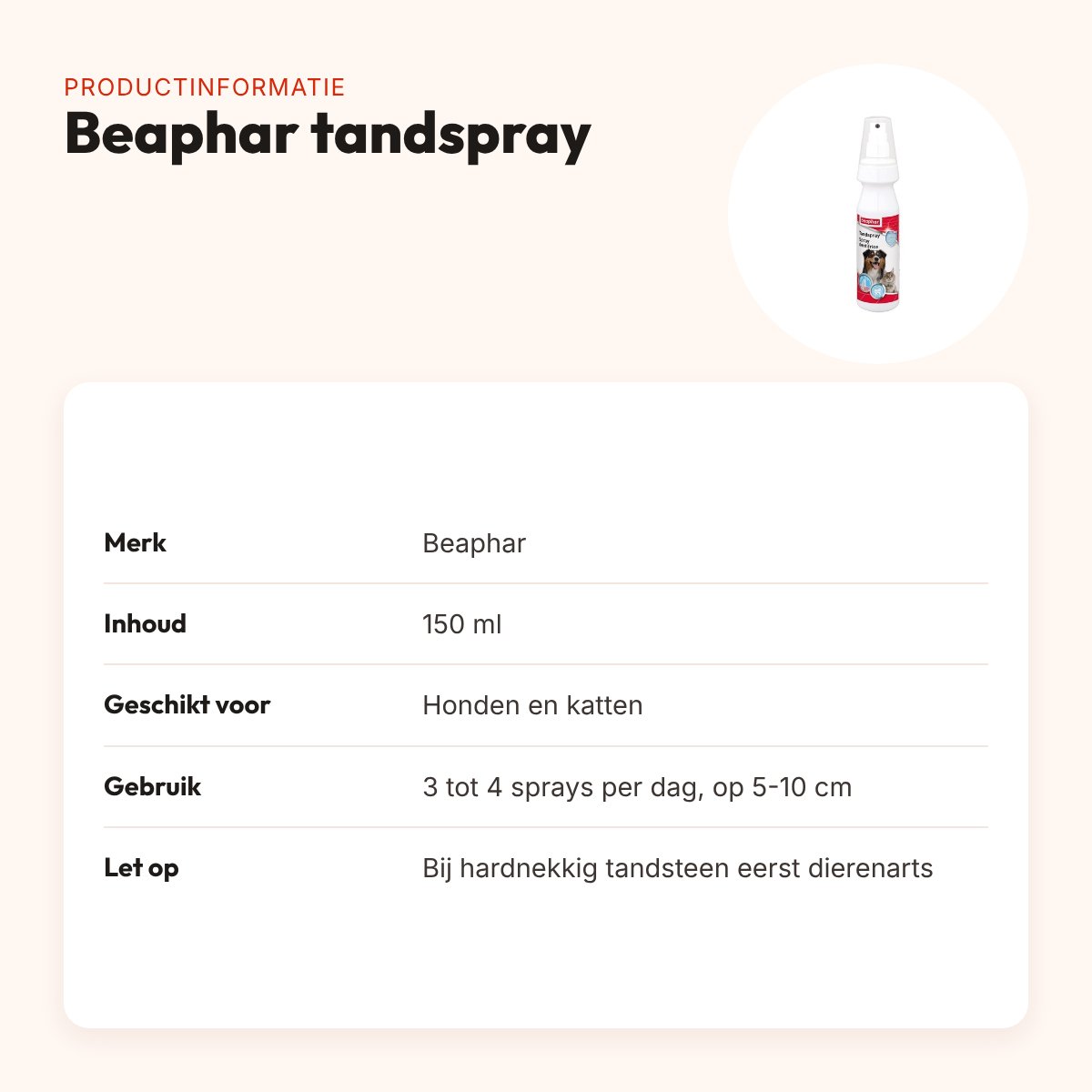 Beaphar tandspray 150 ml – frisse adem voor hond en kat – productinformatie