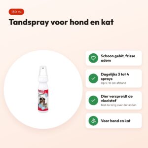 Beaphar tandspray 150 ml – frisse adem voor hond en kat – voordelen