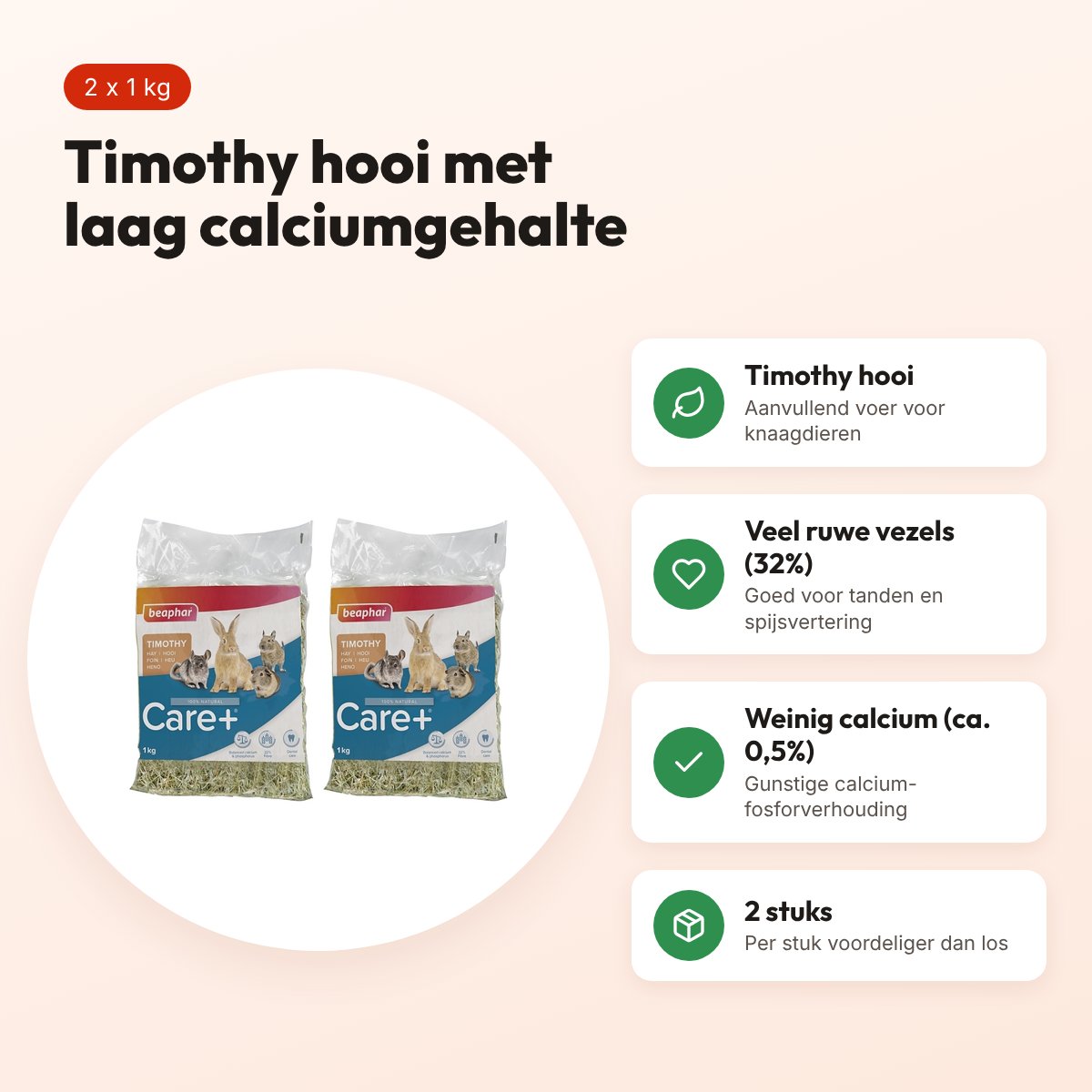 Beaphar Timothy hooi laag calcium 1 kg – multipack 2 stuks – voordelen
