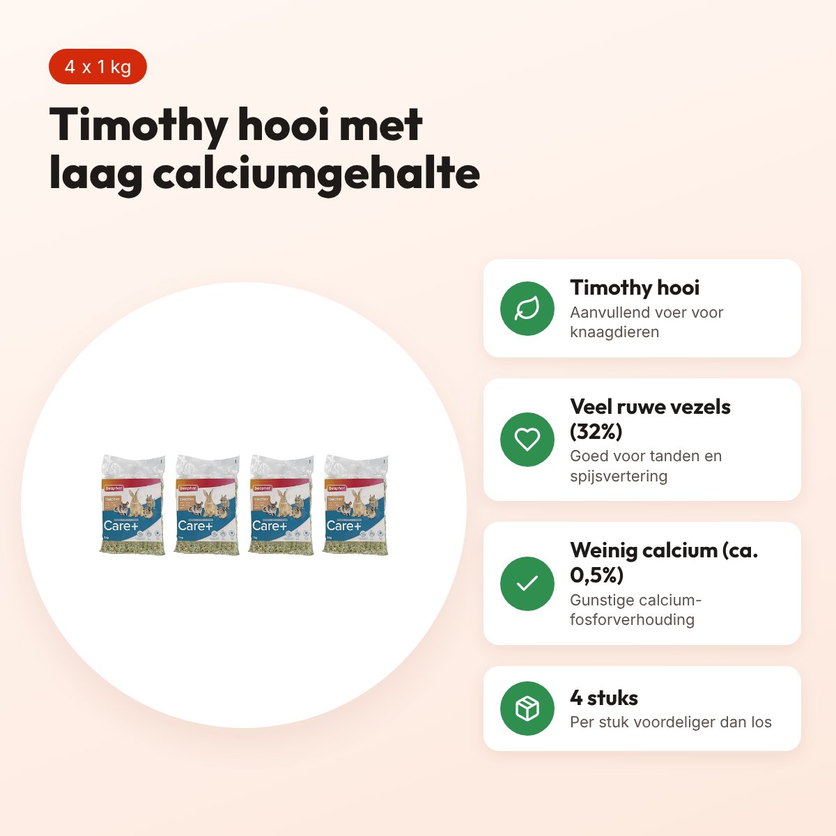 Beaphar Timothy hooi laag calcium 1 kg – multipack 4 stuks – voordelen