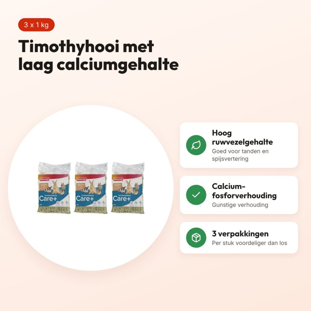 Beaphar timothyhooi 1 kg – laag calciumgehalte – multipack 3 stuks – voordelen