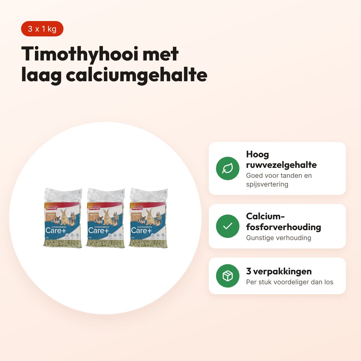 Beaphar timothyhooi 1 kg – laag calciumgehalte – multipack 3 stuks – voordelen