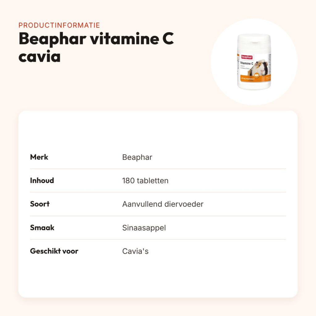 Beaphar vitamine C cavia 180 tabletten – sinaasappelsmaak – productinformatie