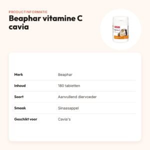 Beaphar vitamine C cavia 180 tabletten – sinaasappelsmaak – productinformatie