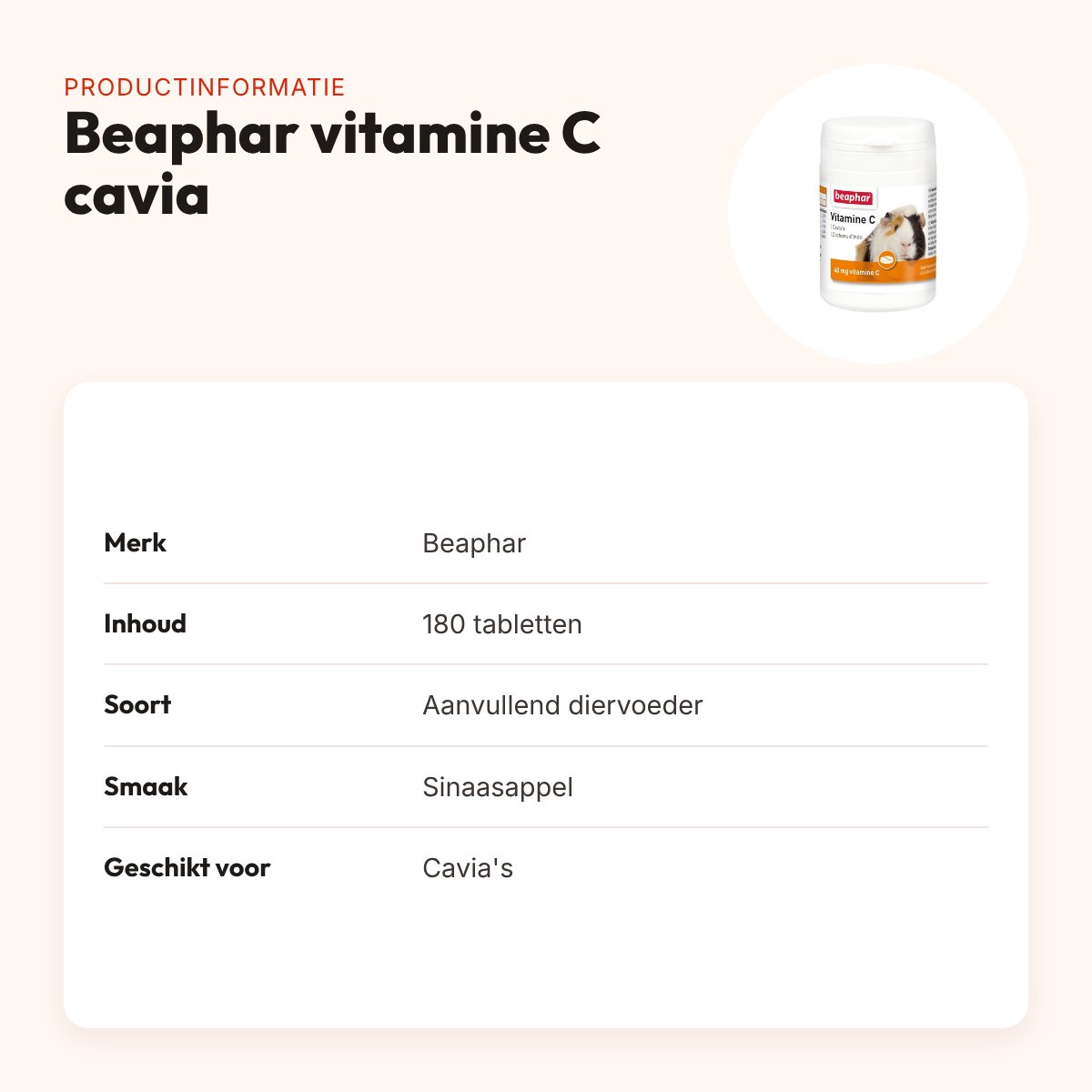 Beaphar vitamine C cavia 180 tabletten – sinaasappelsmaak – productinformatie