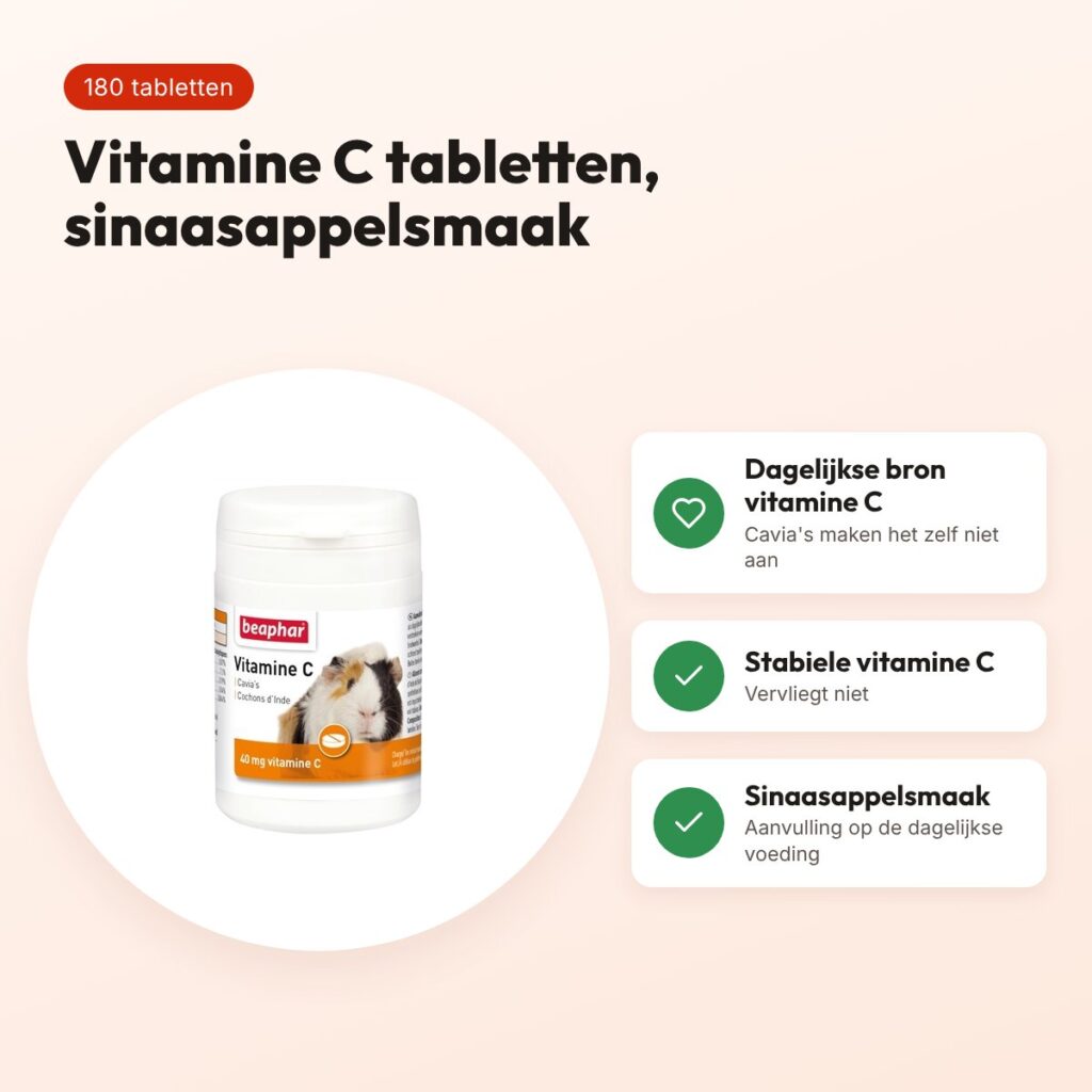 Beaphar vitamine C cavia 180 tabletten – sinaasappelsmaak – voordelen