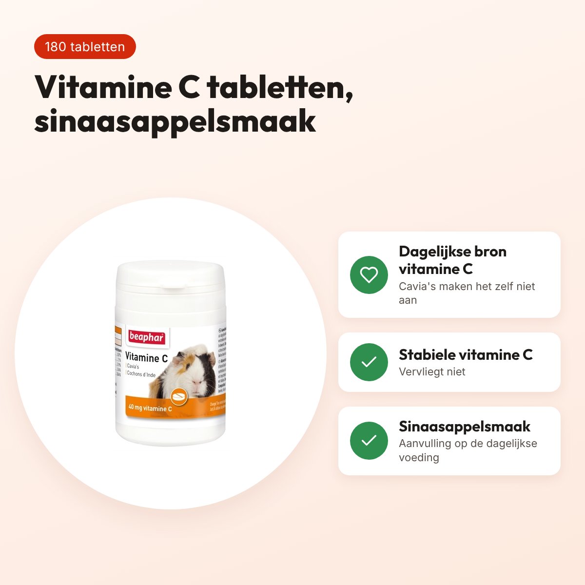 Beaphar vitamine C cavia 180 tabletten – sinaasappelsmaak – voordelen