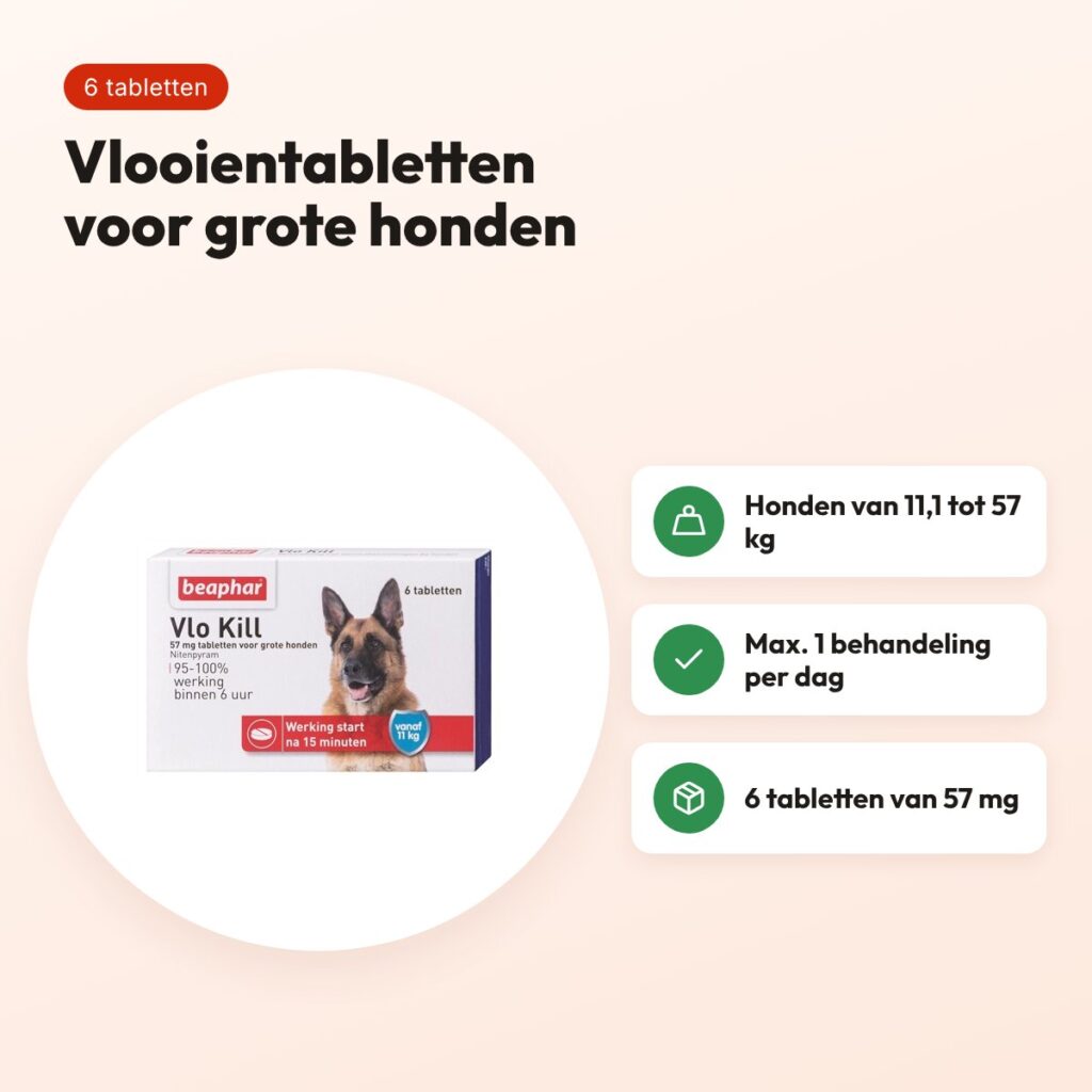 Beaphar Vlo Kill vlooientabletten grote hond 11-57 kg – 6 tabletten – voordelen