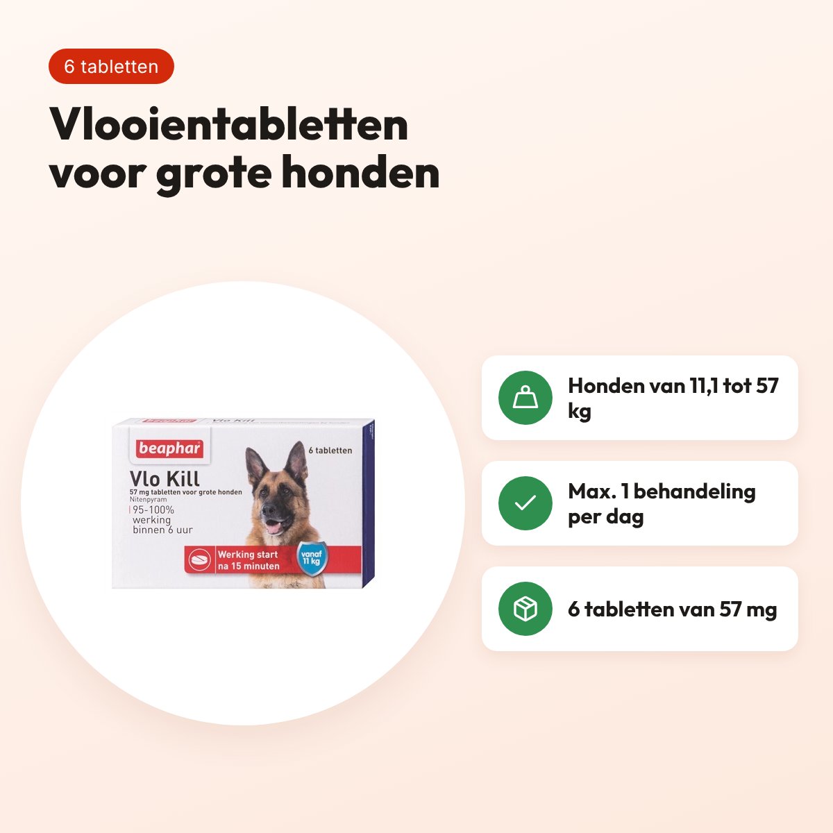Beaphar Vlo Kill vlooientabletten grote hond 11-57 kg – 6 tabletten – voordelen