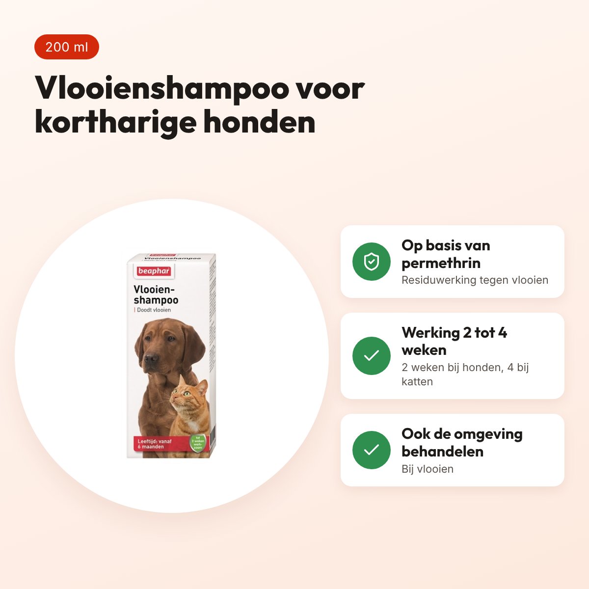 Beaphar vlooienshampoo hond en kat 200 ml – voor kortharige honden – voordelen